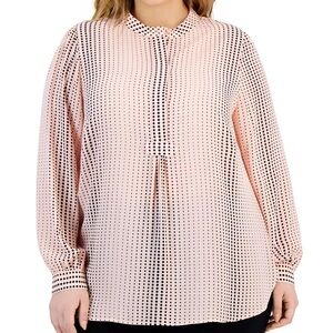 Anne Klein 2X polkadot Poet-Sleeve Popover Tunic Ladies pink black blouse NWT